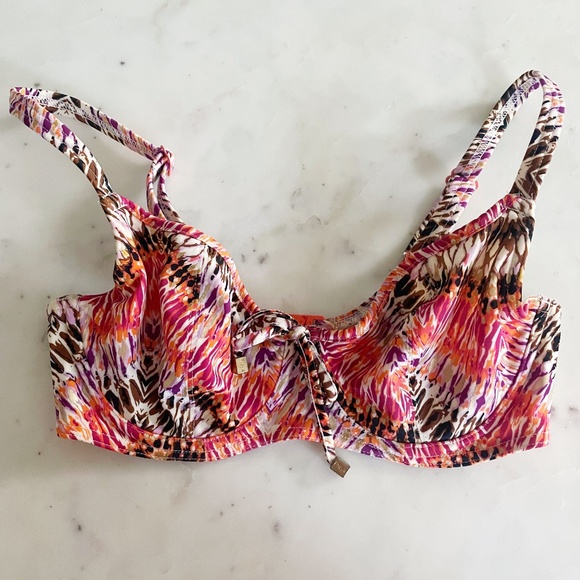 Freya Inferno Vibrant Multicolored Underwire Half Cup Bikini Top Amber, 30 DD - Picture 3 of 12